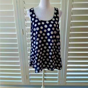 Michael Kors White Polka Dot Navy Blue Sleeveless Top Sz M